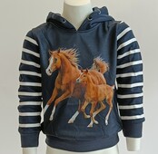 Meisjes trui hoodie met paarden - donkerblauw *