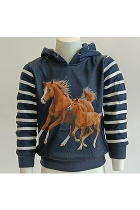 Meisjes trui hoodie met paarden - donkerblauw *