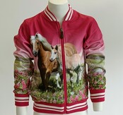 Meisjes bomber jasje/vest met rits  in fuchsia met paarden