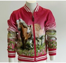Meisjes bomber jasje/vest met rits  in fuchsia met paarden
