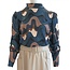 Remo Fashion Damesblouse/shirt met boordje en lang manchet - petrolblauw/camel