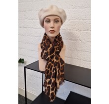 Damessjaal viscose panterprint , cognac/donkerbruin/zand