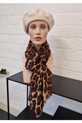 Damessjaal viscose panterprint , soepel, wat dunner materiaal- cognac/donkerbruin/zand