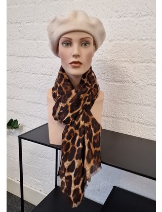 Damessjaal viscose panterprint , soepel, wat dunner materiaal- cognac/donkerbruin/zand