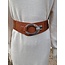 Dames elastische brede lederlook taille riem met haaksluiting kobalt blauw