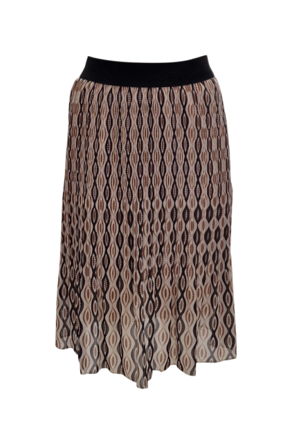 Dames plissé rok kort model - grafische print zwart/khaki *