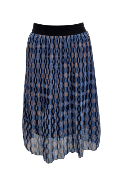 Dames plissé rok kort model - grafische print zwart/blauw *