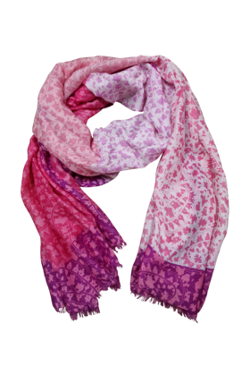Viscose sjaal met bladmotief roze/fuchsia