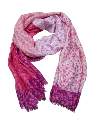 Viscose sjaal met bladmotief roze/fuchsia