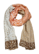 Viscose sjaal met bladmotief beige/oranje