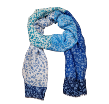 Viscose sjaal met bladmotief blauw