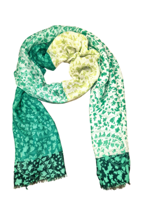 Viscose sjaal met bladmotief groen