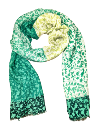 Viscose sjaal met bladmotief groen