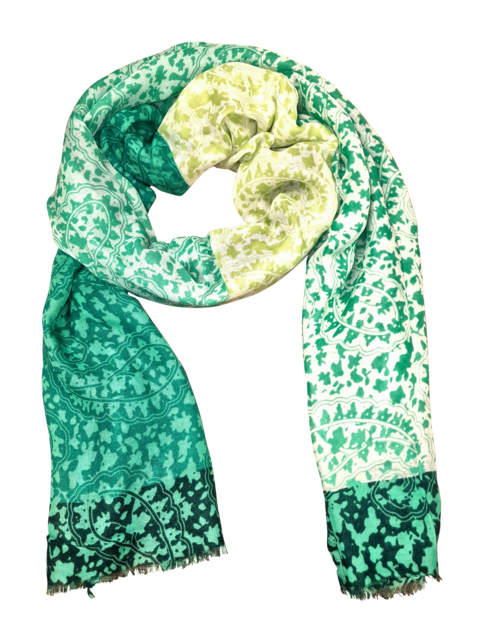Viscose sjaal met bladmotief groen
