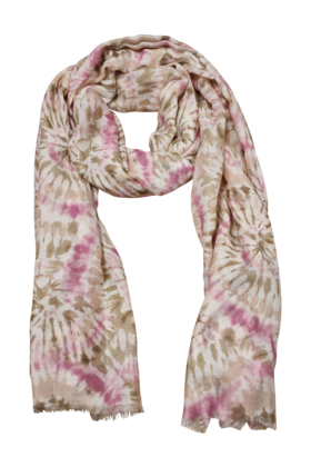 Viscose sjaal grafische print beige/roze