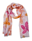 Viscose sjaal met bloempatroon oranje/fuchsia
