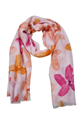 Viscose sjaal met bloempatroon oranje/fuchsia