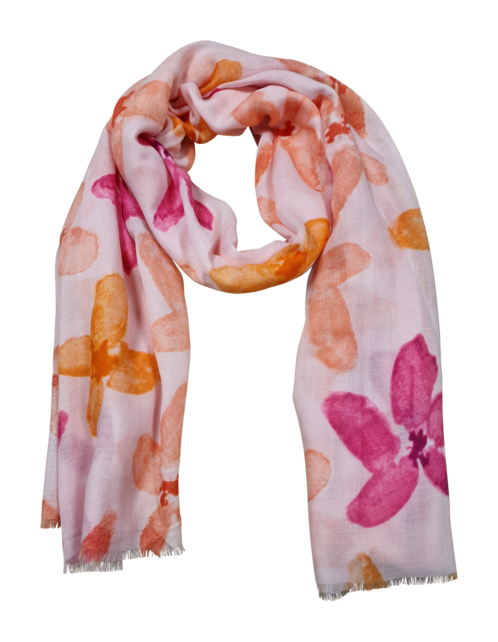 Viscose sjaal met bloempatroon oranje/fuchsia