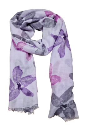 Viscose sjaal met bloempatroon lila
