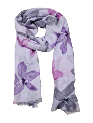 Viscose sjaal met bloempatroon lila