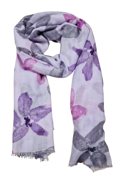 Viscose sjaal met bloempatroon lila