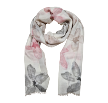 Viscose sjaal met bloempatroon creme/roze