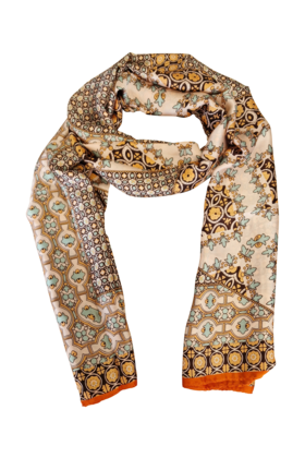 Sjaal met print in oranje/brique met crème