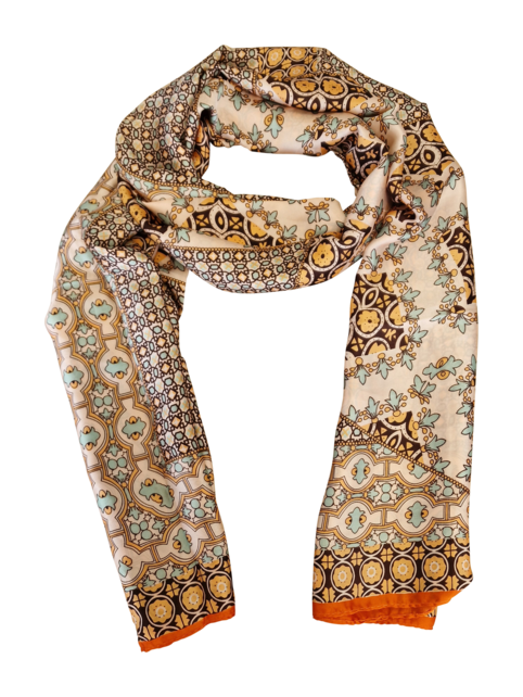 Sjaal met print in oranje/brique met crème