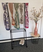 Sjaal met print in fuchsia met crème