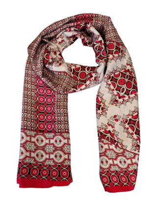 Sjaal met print in fuchsia met crème