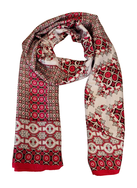 Sjaal met print in fuchsia met crème