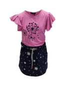 Meisjes set Saar (shirt en rok) - roze/donkerblauw *