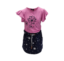 Meisjes set Saar (shirt en rok) - roze/donkerblauw