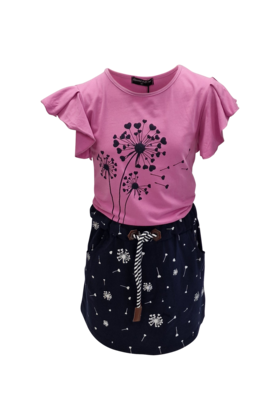 Meisjes set Saar (shirt en rok) - roze/donkerblauw *