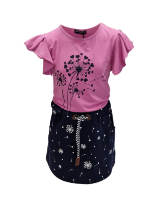 Meisjes set Saar (shirt en rok) - roze/donkerblauw *