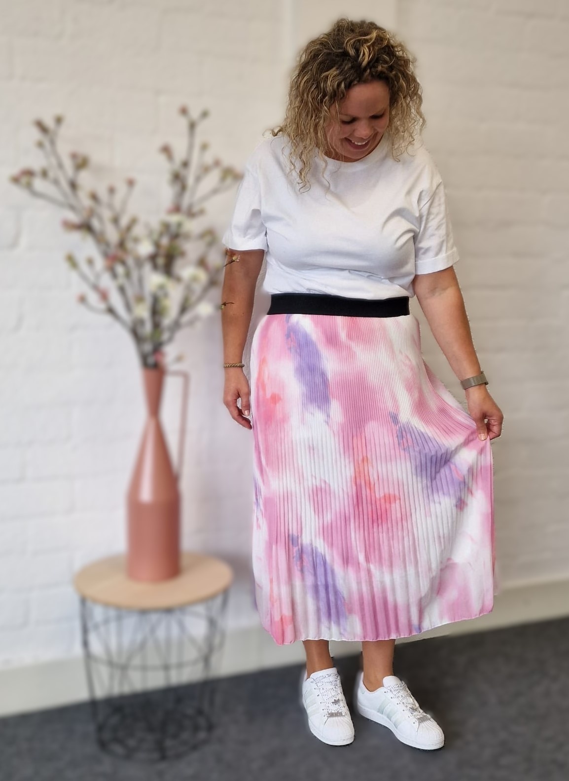 Dames plisse rok lang model roze lila