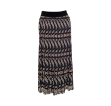 Dames plissé rok lang model - grafisch grijs/zwart/khaki