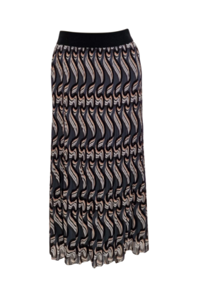 Dames plissé rok lang model - grafisch grijs/zwart/khaki