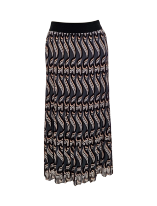 Dames plissé rok lang model - grafisch grijs/zwart/khaki