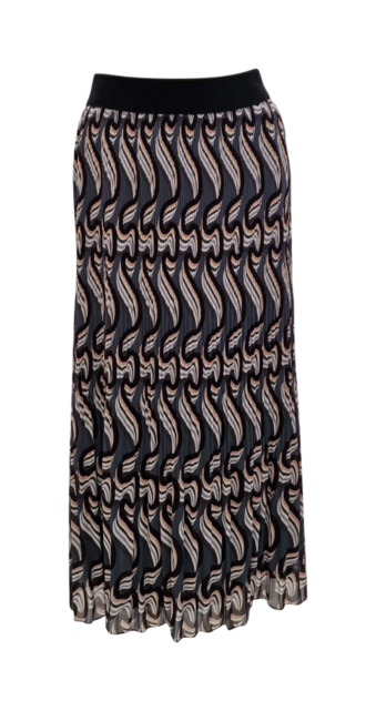 Dames plissé rok lang model - grafisch grijs/zwart/khaki