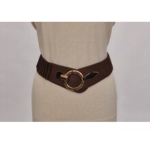 Dames elastische brede taille riem met haaksluiting (klein) - donkerbruin