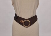 Dames elastische brede taille riem met haaksluiting (groot) - donkerbruin