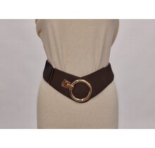 Dames elastische brede taille riem met haaksluiting (groot) - donkerbruin