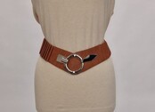Dames elastische brede taille riem met haaksluiting (klein) - cognac