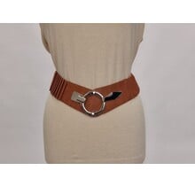 Dames elastische brede taille riem met haaksluiting (klein) - cognac