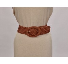 Dames gevlochten taille riem breed - cognac