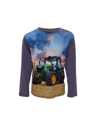 Jongens shirt tractor John Deere lange mouw - grijs *