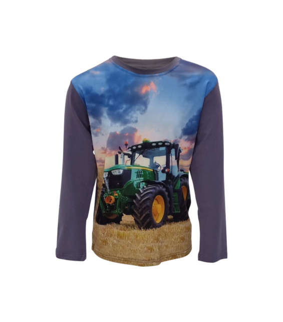 Jongens shirt tractor John Deere lange mouw - grijs *