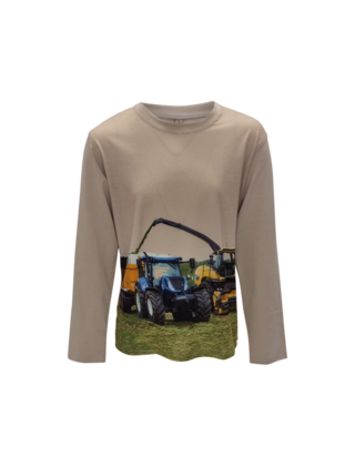 Jongens shirt tractor  New Holland lange mouw - khaki *