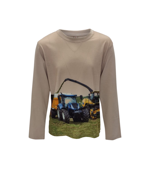Jongens shirt tractor  New Holland lange mouw - khaki *
